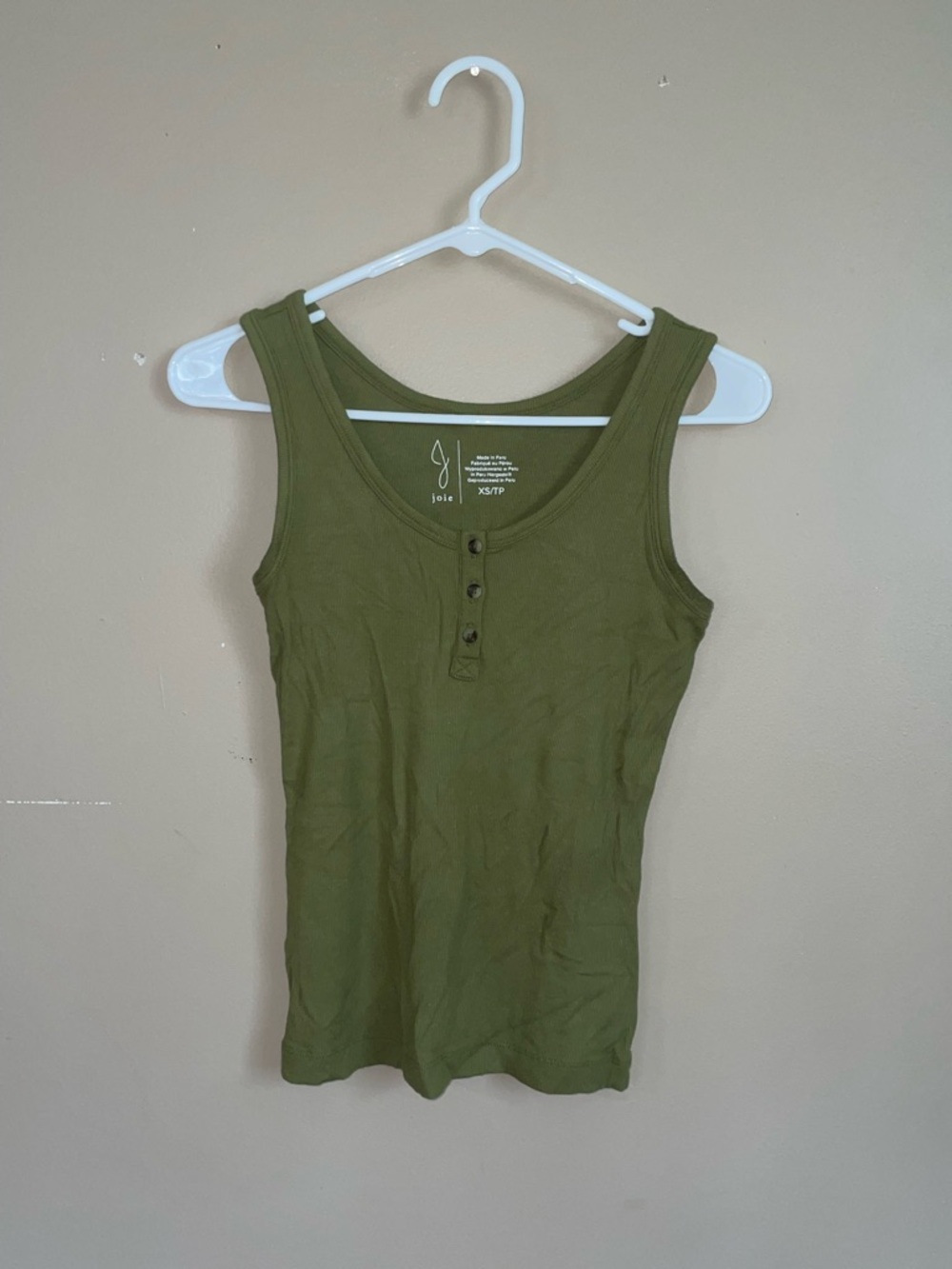 Joie Olive Green Ribbed Tank Top shirt size XS